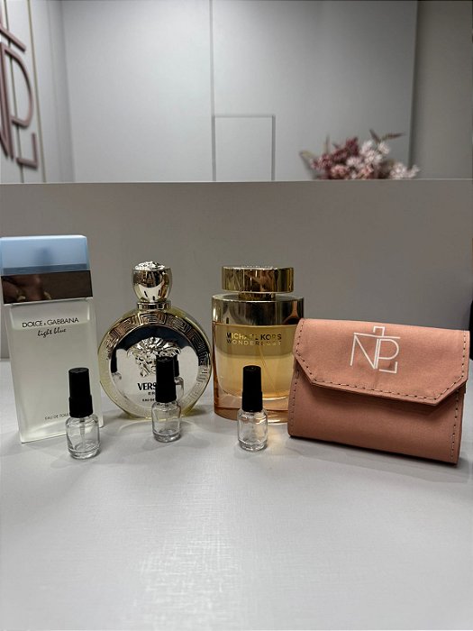 Kit promocional Mãe Fitness - Necessaire decante + 3 decantes 5ml