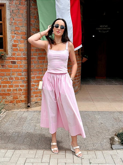 Blusa Corset em Tricoline com Recortes e Barbatanas para Sustentação - ROSA