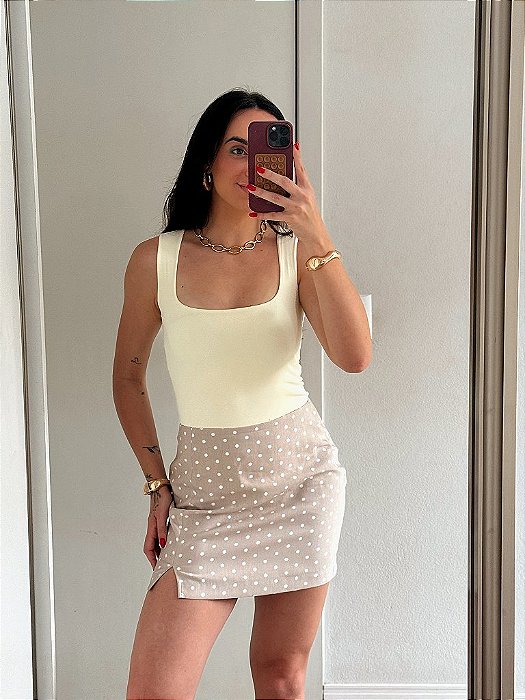 Saia Curta Viscose Poá Com Zíper