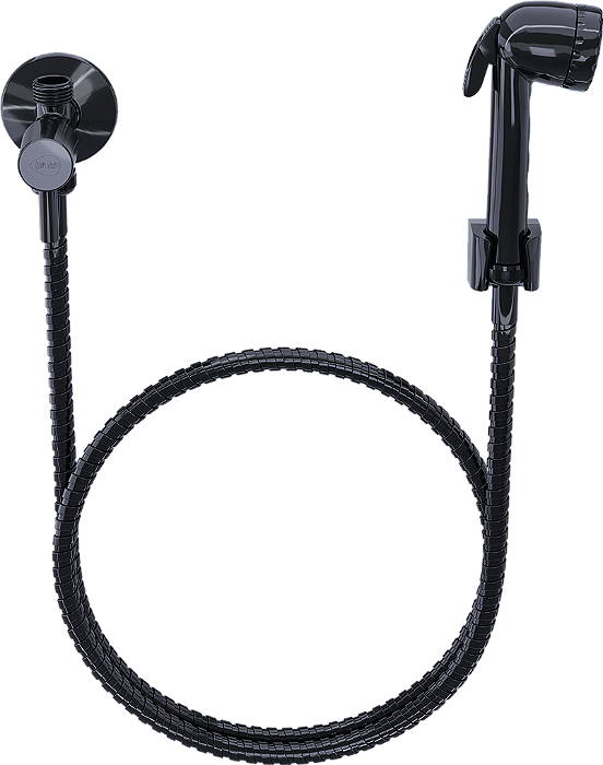 KIT DUCHA LUXO BLACK C/ CRIVO BLACK E REGISTRO C/ DERIVAÇÃO ABS BLACK C/ FLEX INOX 1,20M BLUKIT