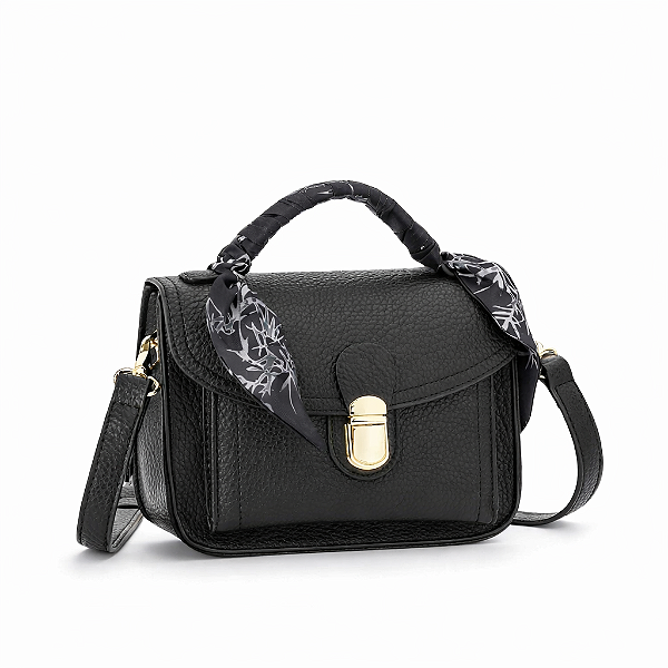 Bolsa Feminina com Alça Tiracolo e Detalhe em Lenço Kui Hou