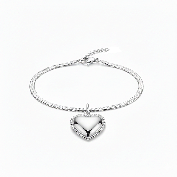 Pulseira de Fita com Coração Bold – Força e Romance em Aço Inoxidável