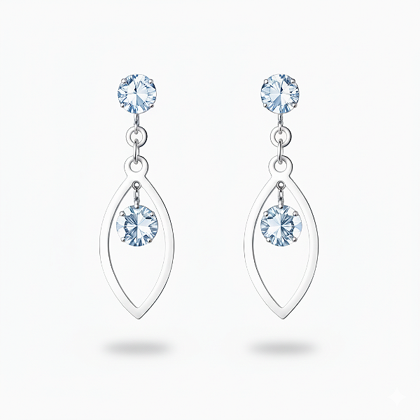 Brinco Oval Duas Zircônia em Aço Inoxidável