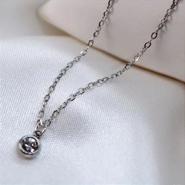 Colar Ponto de Luz com Cristal em Aço Inoxidável