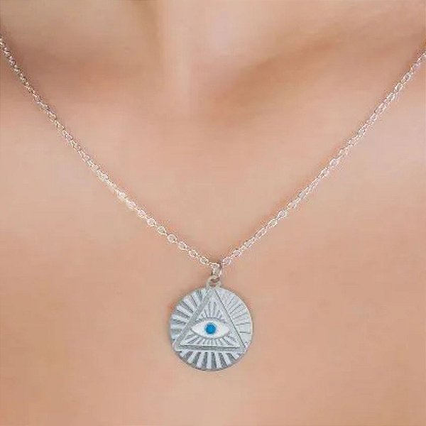 Colar c/ Símbolo illuminati - O olho que tudo vê em Aço Inoxidável