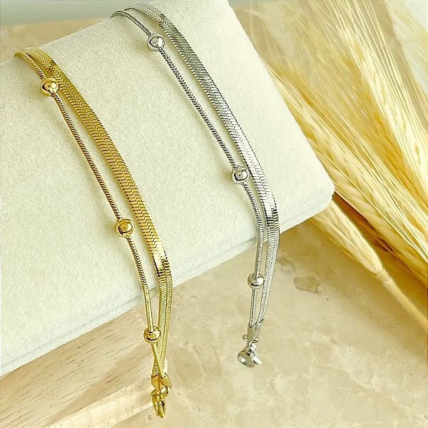 Pulseira Dupla de Aço Inox com Detalhes Minimalistas em Bolinhas