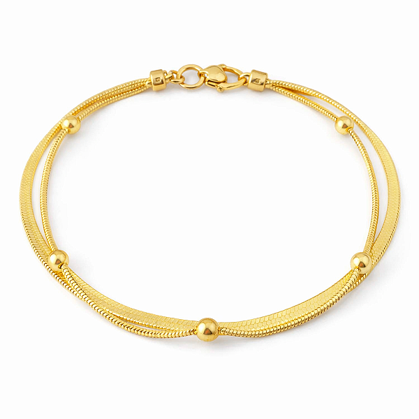 Pulseira Dupla de Aço Inox com Detalhes Minimalistas com esferas