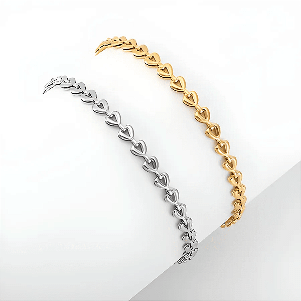 Pulseira linha de corações em aço inoxidável