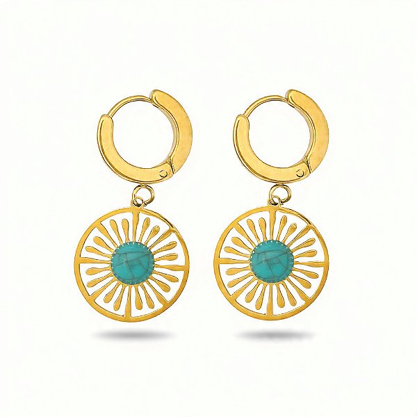 Brinco Elegante em Aço Inox - Estilo Vintage com Pedra Turquesa