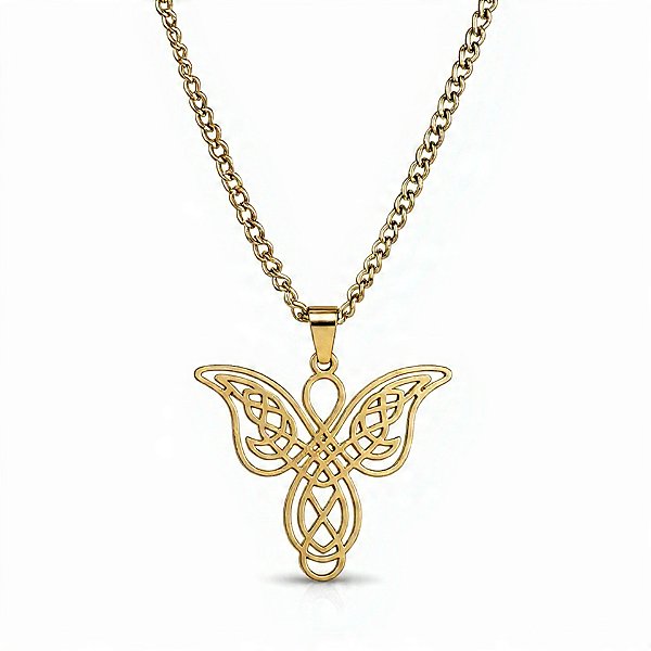 Colar em Aço Inoxidável - Pingente Nó Celta Anjo em Forma de Borboleta