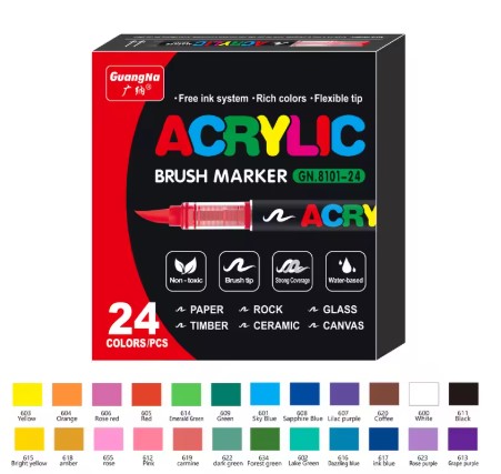 Kit de Canetas Acrílicas Brush Marker – 24 Cores