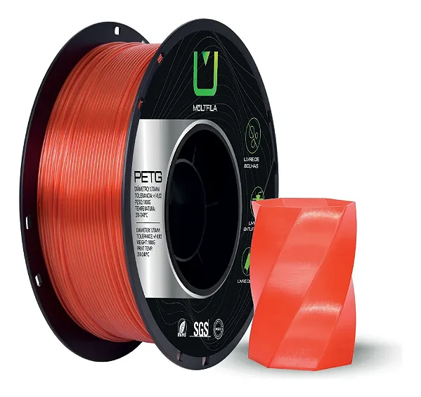 Filamento Para impressão 3D | PETG VERMELHO TRANSLUCIDO 1.75mm MULTIFILA