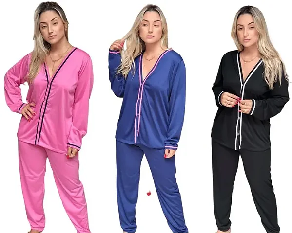 Kit 3 Conjuntos de Pijamas Femininos Longos - Nannamia