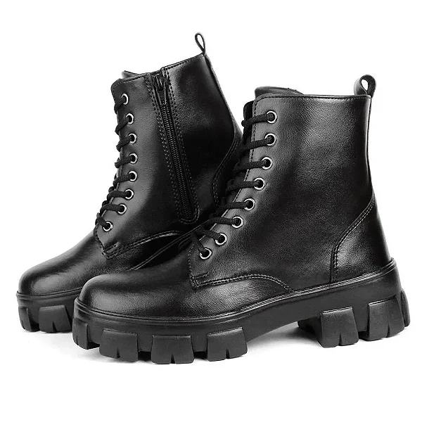 Bota Coturno Mb Sola Tratorada para Outono e Inverno - Preto