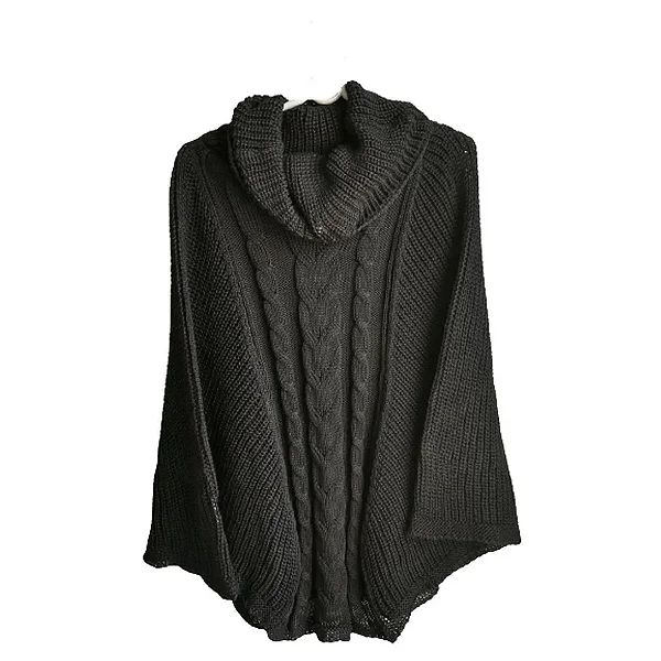 Poncho Feminino Tricot Outono Inverno Manga Longa Quentinho - Preto
