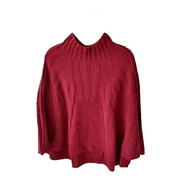 Poncho Feminino Tricot Linha Mousse - Bordô