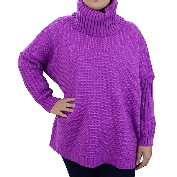 Poncho Feminino Darluam Gola Alta Fucsia - Roxo