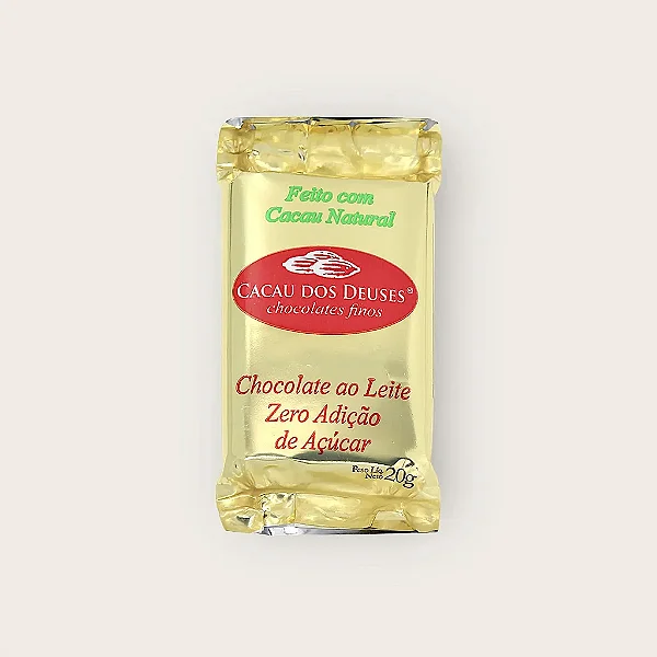 Barra 20g Chocolate Ao Leite Zero Adição de Açúcar