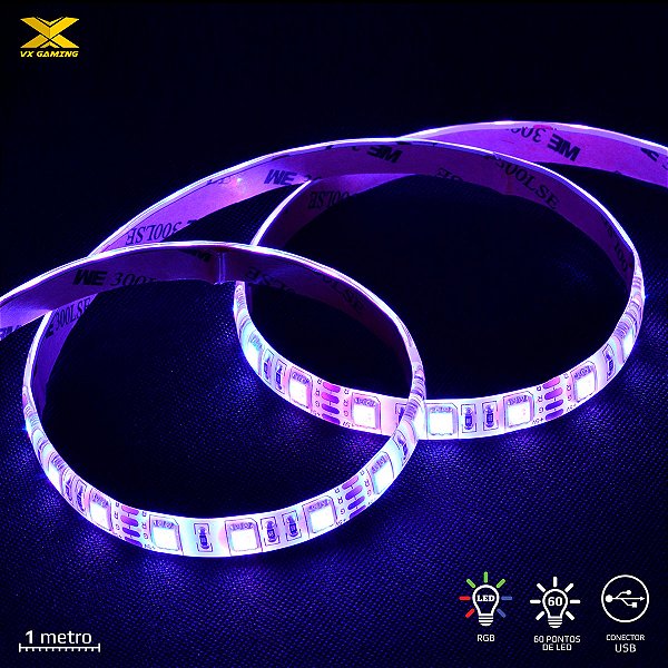 Fita De Led Vx Gaming Rgb Com Controlador Conexão Usb 60 Pontos De Led 1 Metro - Lru1 [F018]