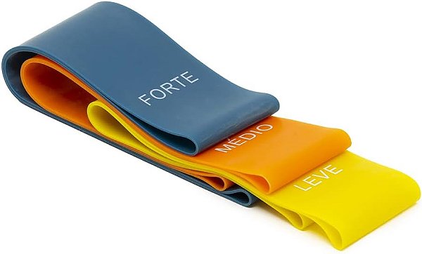Kit com 3 Faixas Elásticas Mini Band T71 - Intensidades Leve, Médio e Forte