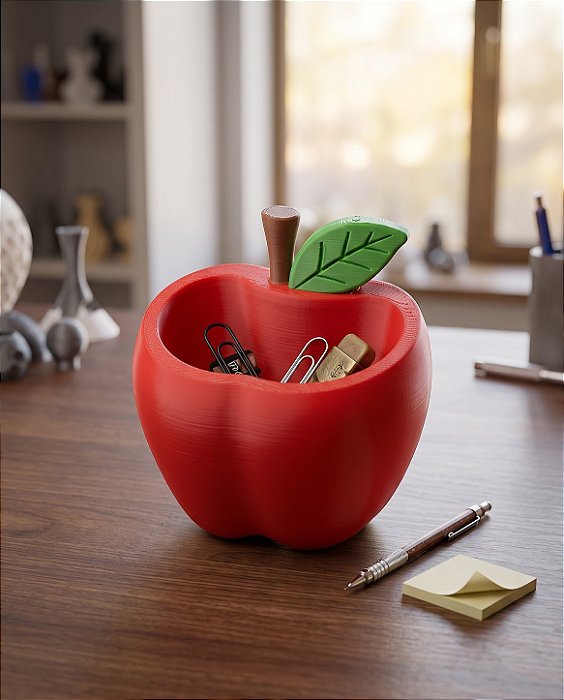 Organizador de Mesa Formato Maçã 3D – Porta-Clipes e Pequenos Objetos
