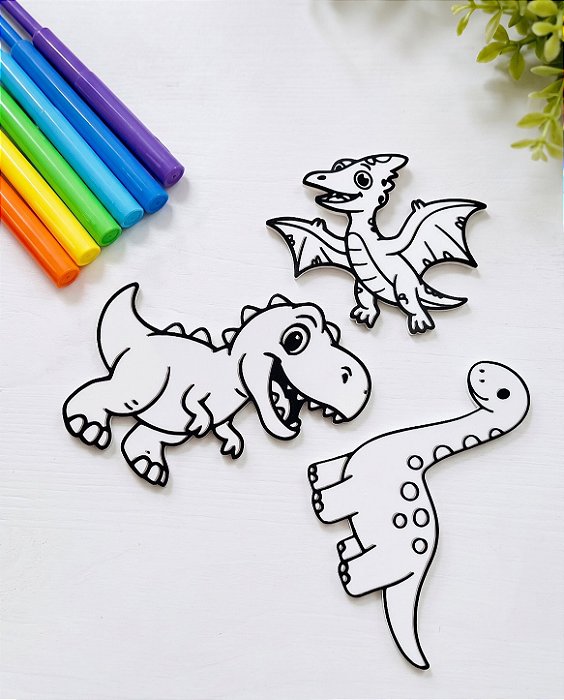 Kit Dinossauros Placa de Pintura Lavável 3D – Brinquedo Educativo Reutilizável