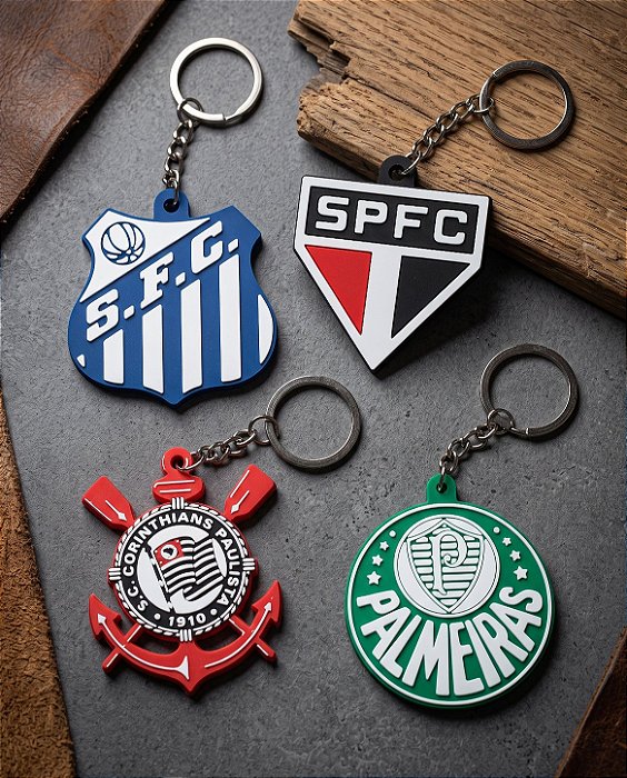 Chaveiros 3D Escudos de Times de Futebol – Corinthians, Palmeiras, São Paulo e Santos