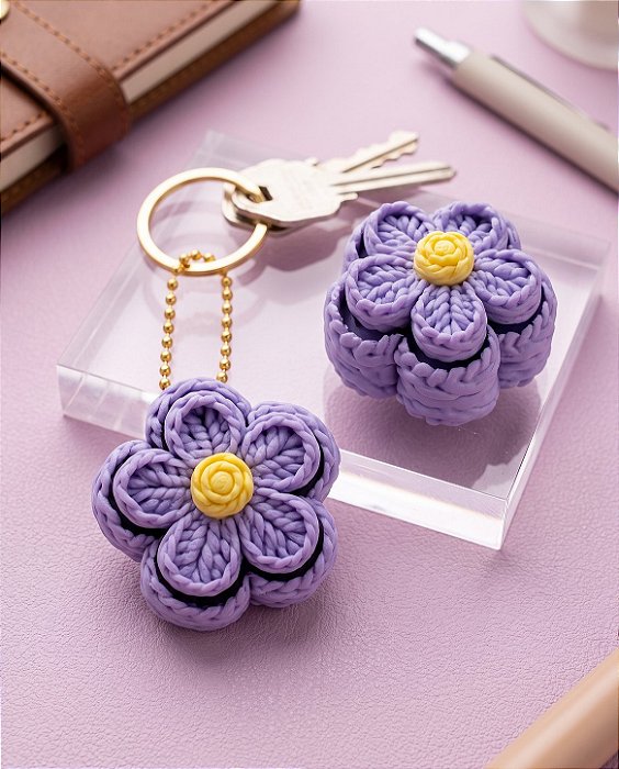 Chaveiro Clicker 3D Flor de Crochê Tricotada (Cute Click Antiestresse)