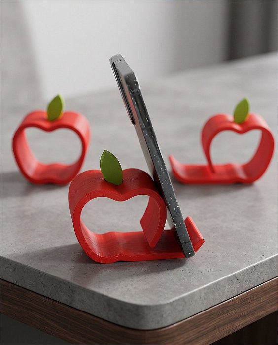 Suporte e Porta-Celular 3D Formato Maçã – Mesa e Home Office