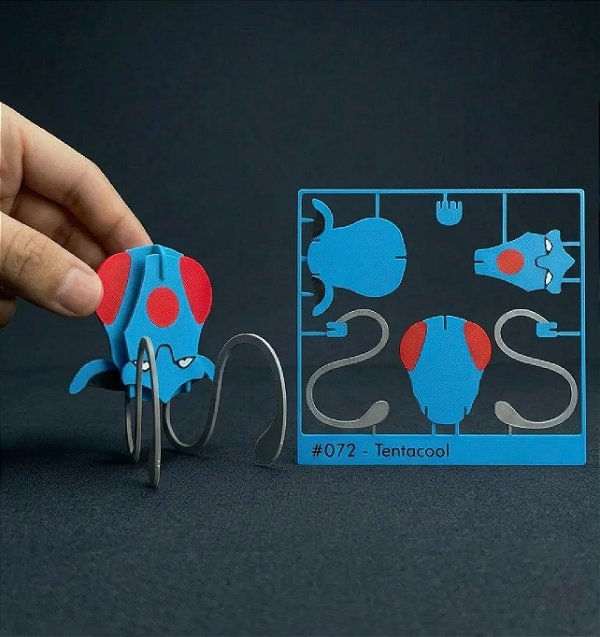 Kit Card 3D Pokémon Montável e Colecionável – Tentacool #072 (Mini Figurina DIY)
