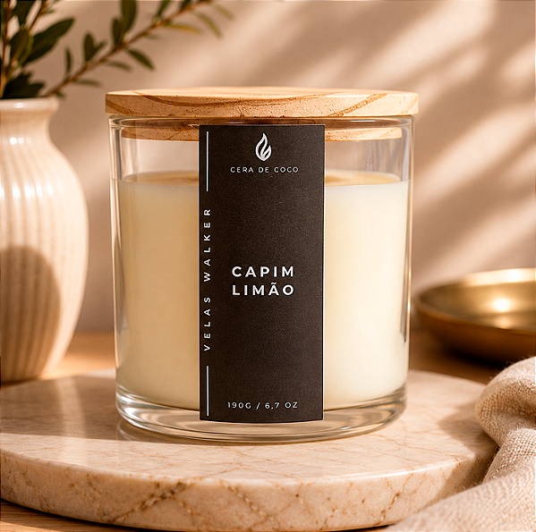 Vela Herbal 190g Tampa Madeira Capim Limão
