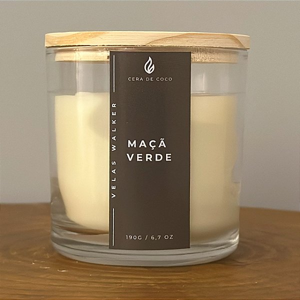 Vela 190g Tampa Madeira Maçã Verde