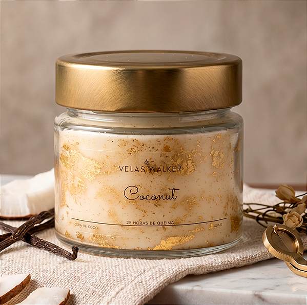Vela Aromática de CocoNut Folheada 150g em Cera 100% Vegetal