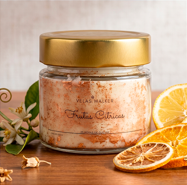 Vela Aromática de Frutas Cítricas Folheada 150g em Cera 100% Vegetal