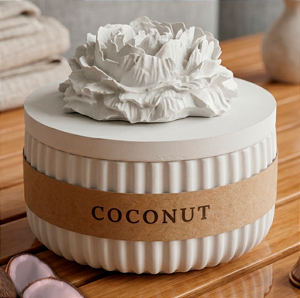 Vela CocoNut Vaso Cimento Grande com Tampa Flor