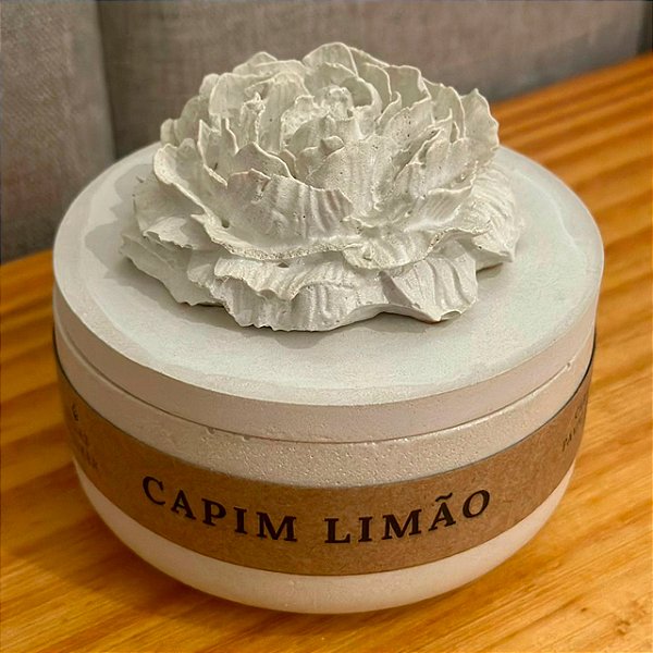 Vela Capim Limão Vaso Cimento Grande com Tampa Flor