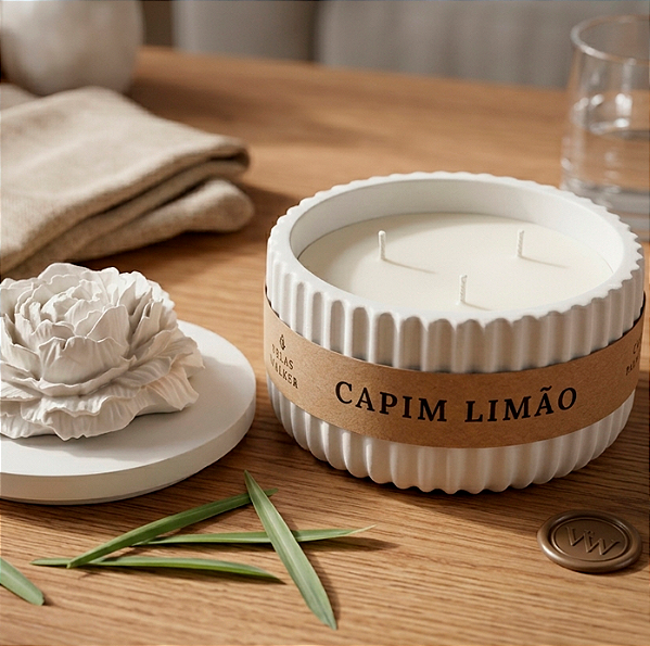 Vela Capim Limão Vaso Cimento Grande com Tampa Flor