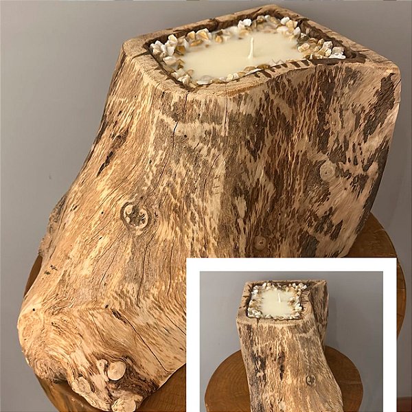 Vela Jardim Cera Natural com Pedras de Rio