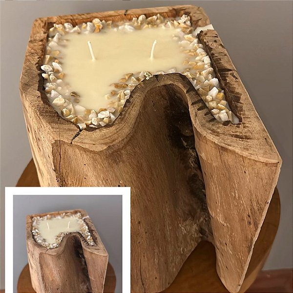 Vela Jardim Cera Natural com Pedras de Rio