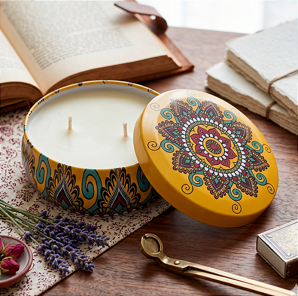 Vela Latinha Mandala Amarelo 120G