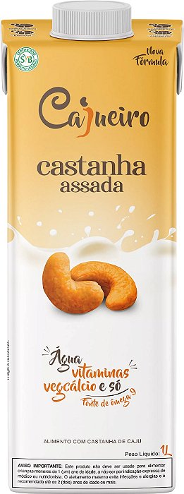 Leite Vegetal CAJUEIRO CASTANHA ASSADA+AGUA E SÓ 1L X 03 UND