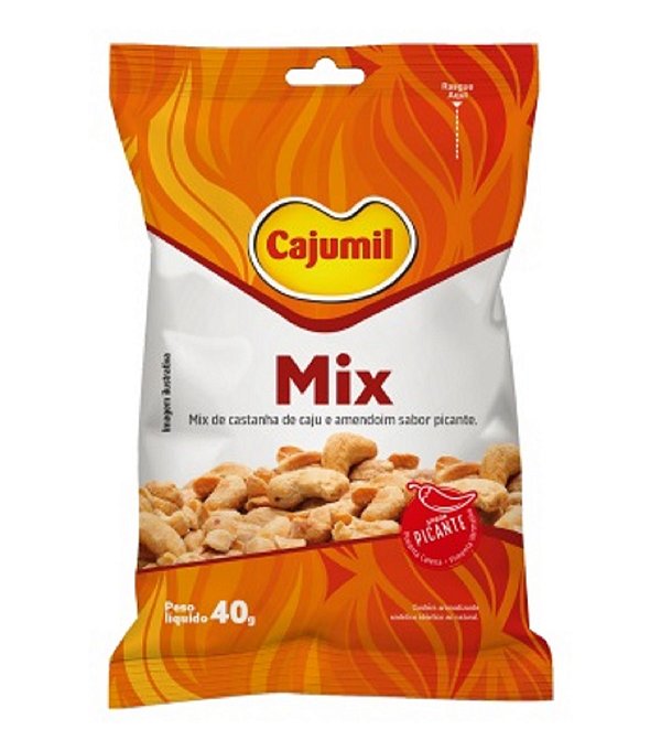 MIX COM AMÊNDOAS DE CASTANHAS DE CAJU, AMENDOIM E SAL APIMENTADO CAJUMIL (W4) 40G - 10 UNIDADES
