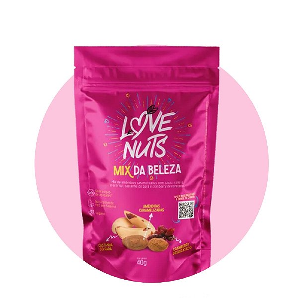 MIX DA BELEZA COM NUTS, CASTANHA DE CAJU, AMÊNDOAS CARAMELIZADAS E CRANBERRY DESIDRATADO 40G - LOVE NUTS