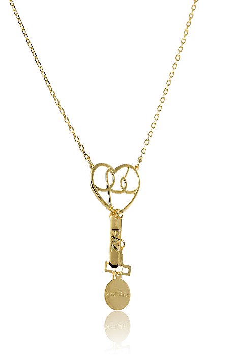 Colar com Pingente da Fé, Da Paz E Da Gratidão Banhado em Ouro 18k