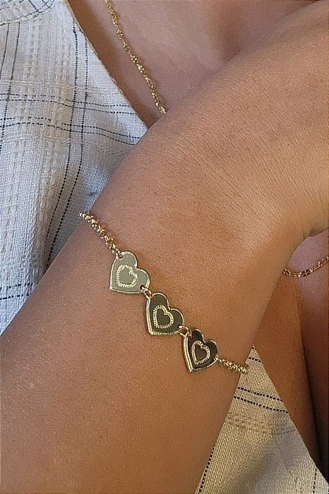 Pulseira com Chapa de Coração Banhado em Ouro 18k