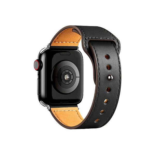 Pulseira para Apple Watch Couro Com Fecho Pino Caixa:42/44/45/46/49 mm;Cor:Preto