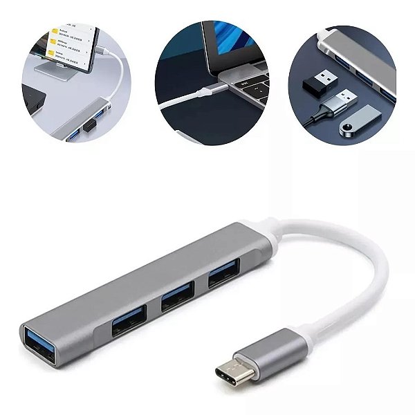 Extensor Mini Adaptador Tipo-C para 4 Entradas USB