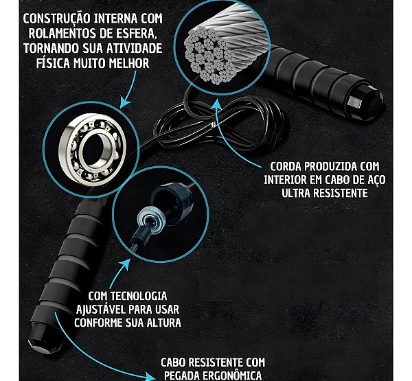 Corda De Pular Esportiva 2,5m Tamanho Ajustável B-Max BM-F1198