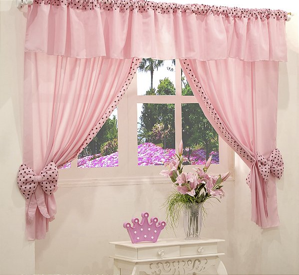 Cortina para quarto Ursinha Rosa 2 metros