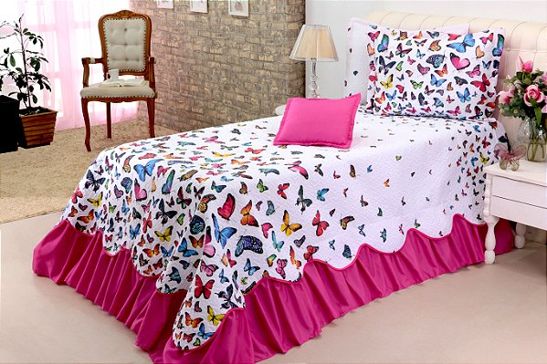 Cobreleito Belize Solteiro Borboletas 03 Pçs